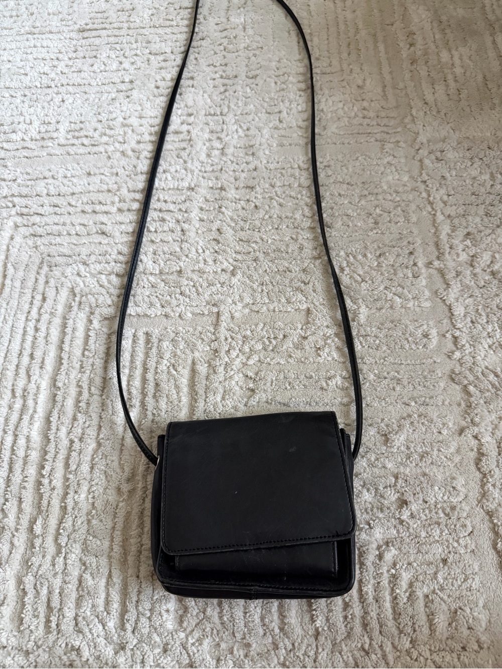 Hobo International Black Leather Mini Crossbody Flap Shoulder Bag